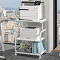 3-Tier Large Printer Stand with Storage, Rolling Printer Cart with Lockable Wheels for Home, Office (White) by Unknown