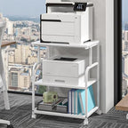 3-Tier Large Printer Stand with Storage, Rolling Printer Cart with Lockable Wheels for Home, Office (White) by Unknown