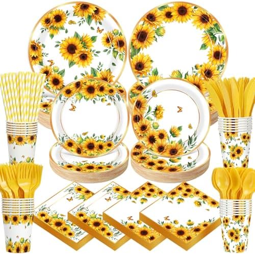 450 Pcs Tableware Set, Serve 50, Yellow, Sunflower Birthday by Unknown