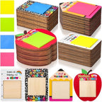 Epakh 48 Sets Back to School Teacher Gifts Bulk Composition Sticky Note Holder with Notepads Wood Sticky Note Dispensers Pencil Apple Notebook Design Thank You Gift for First Day of School by Epakh