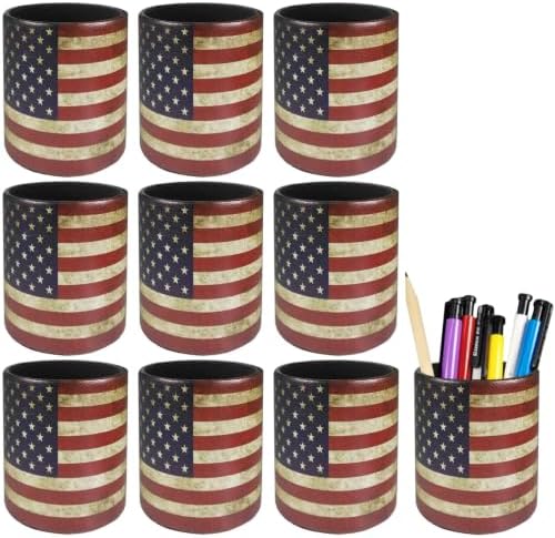 DreamsEden Vintage American Flag Pen Holder 10 Pack Leather Pencil Cup by DreamsEden