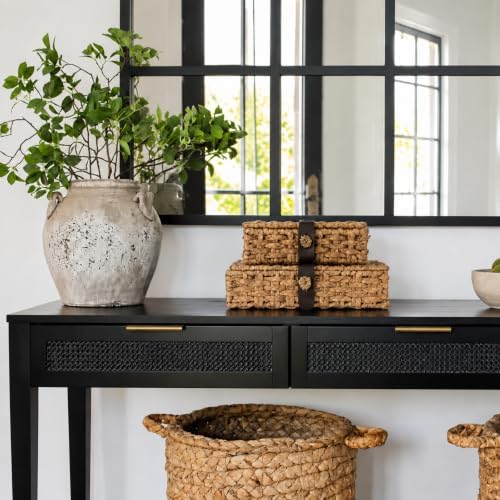 Decorative Box with Lid, Wicker Storage Basket, Water Hyacinth Woven Decorative box for Shelf, Coffee Table, Console Table, Home Decor (Large) - Image 2