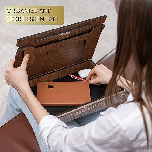 Vigo Wood Lap Reading Desk with Cushion, Adjustable Incline Book Stand with Storage Compartment (Walnut) - Image 3