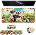 Keyboard Mouse Pad Set, Extended Gaming Mouse Pad+Ergonomics Keyboard Wrist Rest Support, Memory Foam, Easy Typing Pain Relief, 4Pcs XL Ultra Thick Desk Mat,Cute Dog by Vobber