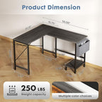 DUMOS L Shaped Computer Corner Desk with PC Stand, Grey - Image 2