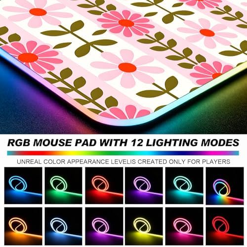 RGB Vintage Pink Flower Gaming Desk Mat, XL Floral Mouse Pad - Image 6