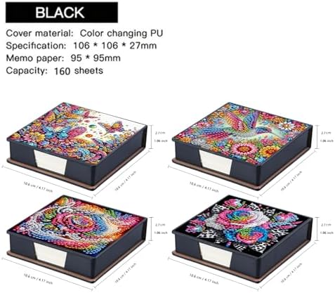 4pcs Flower Bird PU DIY Diamond Art Painting Sticky Notes Holder (640 Blank Notepads) Cube Note Box Mosaic Craft Set for Office Accessories Desk Office Workplace - Image 2
