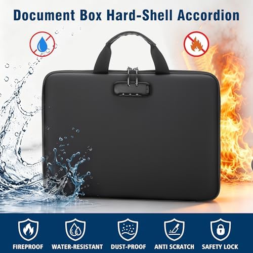 EXLIFBAG Fireproof Document Box with Lock, 13 Pocket Accordion File Folder - Image 2