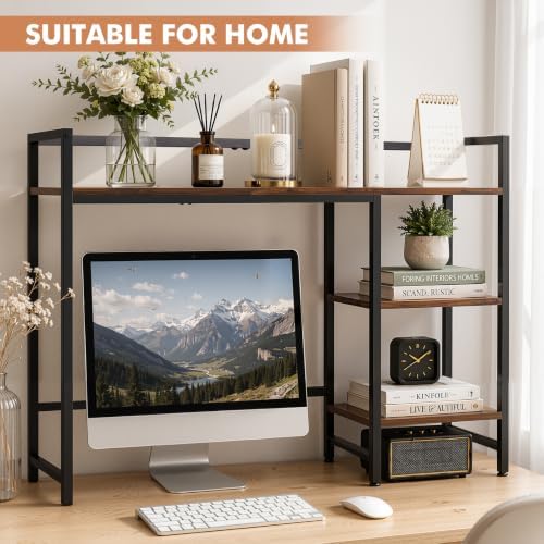 22" Desk Hutch for Computer Monitor - 3 Tier Wooden Shelf Organizer, Brown - Image 4