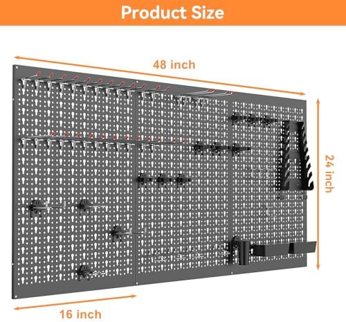 WALMANN Metal Pegboard, Wall Tool Organizer Board with Hooks, 24x48 in - Image 3