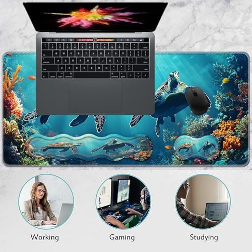 Keyboard Wrist Rest and Mouse Pad Set,31.5x11.8 Inches Desk Mat,Waterproof Non-Slip Ergonomic Wrist Support for Pain Relief,Extended Desk Protector for Office Home Gaming,Cute Turtle - Image 7