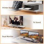 Dual Monitor Stand Riser, 40x10 in Wood & Acrylic Desktop Organizer Shelf - Image 6
