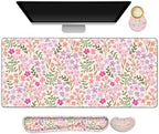 Large Gaming Mouse Pad Set, Ergonomics Keyboard Desk Mat with Memory Foam Wrist Rest, Computer PC Extended Game Mousepad, Non-Slip Desk Matt Easy Typing Pain Relief I Artistic Colroful Flowers by NXZGO