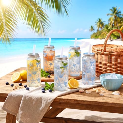 Meanplan 36 Pack Ocean Coastal Plastic Cups with Lids and Straws 14 oz - Image 5