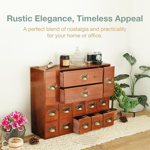 14-Drawer Apothecary Cabinet - Index Card Organizer - Miniature Chest of Drawers - Brass Handle Organizer - Kids' Arts and Crafts Storage - Wooden Desktop Drawer Organizer - Image 5