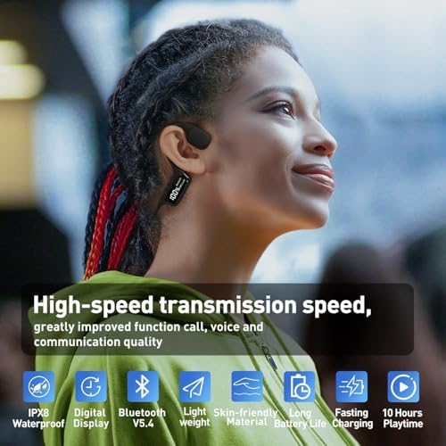 Swimming Headphones,IPX8 Underwater Swimming Headphone with LED Display,Bone Conduction Swim Headphone Built-in 32G Memory MP3 Player,Open Ear Earphones for Running Cycling - Image 6