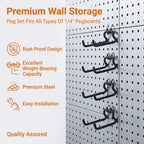 12 Pack Pegboard Hooks (6 S + 6 M), Heavy Duty Iron Utility Hooks Fit 1/4" Pegboards, Anti-Scratch Tool Organizer Hangers for Garage, Workbench, Craft Room, Kitchen - Black - Image 4