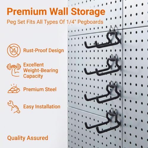 12 Pack Pegboard Hooks (6 S + 6 M), Heavy Duty Iron Utility Hooks Fit 1/4" Pegboards, Anti-Scratch Tool Organizer Hangers for Garage, Workbench, Craft Room, Kitchen - Black - Image 4