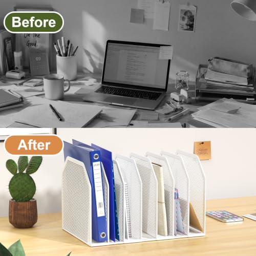 FANXIYQ White 7-Section File Folder Organizer for Desk, Metal Vertical File Holder Stand, Desktop File Organizer Rack for Letter/A4 Folders, Papers, Books, Office Classroom Home - Image 5