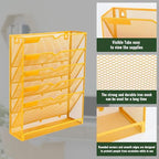 EASEPRES 6 Tier Mesh Hanging Wall File Organizer, Desk Vertical Mail Paper Document Folder Holder Rack with Bottom Tray and Nametag Label for Office Home School, Yellow - Image 4