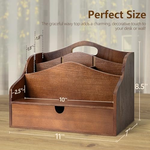 Rebee Vision Mail Organizer for Desk with 4-Slot Letter Home Decor, Brown - Image 2