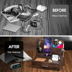 melafa365 Nightstand Organizer for Men,Phone Docking Station with Cable Management,Night Stand with Drawer,Bedside Organizer for Watches,Keys,Wallets,Gifts for Men(Brown) - Image 5