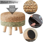 Cpintltr Ottoman Natural Seagrass Footrest Poufs Hand Weave Round Foot Stool for Couch Desk Soft Step Stool Padded Foot Rest with Pine Legs for Living Room Bedroom Natural/Green - Image 5