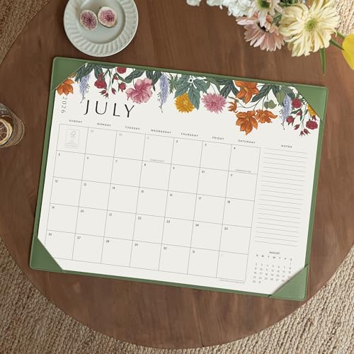 Desk Calendar 2026 with Desktop Mat, Cabbrix Large Desk Pad Calendar 22 x 17 Inch Runs From July 2026 to December 2027, Classic Floral Design Calendar 2026 for Home School and Office (Green) - Image 4