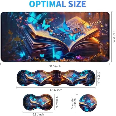 4Pcs Memory Foam Keyboard Wrist Rest Desk Mat Set, Book Blue Butterfly - Image 5