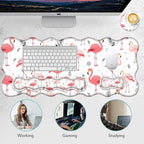 4 in 1 Desk Mat Set,Mouse Pad with Keyboard Wrist Rest,Wave-Shaped Design,Non-Slip Rubber Base,Waterproof,for Home,Office,Gaming,Cute Flamingo - Image 6