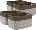 4 Pack Storage Baskets for Organizing, Woven Baskets for Shelves - Perfect for Toys, Books, Towels, and Clothes, Durable Gift Basket Bins Toy Storage, 12.7''Lx9''Wx7.8''H, Green & White by SIXDOVE