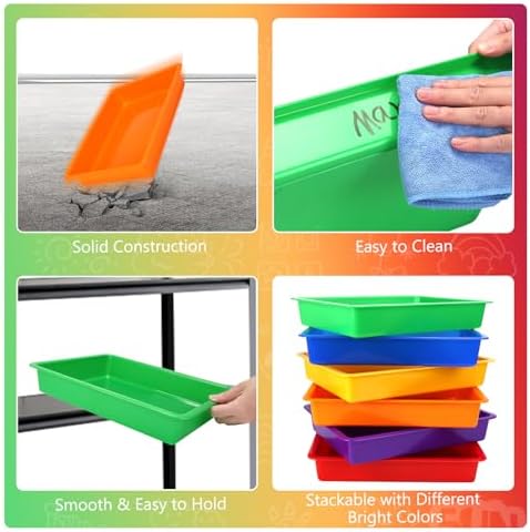 ShineMe Plastic Paper Trays for Classroom, 6 Pack Colorful Classroom Turn in Bins, Thick and Sturdy A4 Letter Size Flat Storage Trays for Classroom Organization and Storage - Image 3