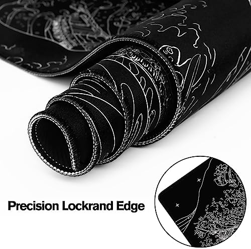 MEWOOCUE® Large Gaming Mouse Pad for Computer,Black Japanese Sea Wave Anime Mouse Mat,Long XXL Waterproof Keyboard Pads,Big Non-Slip Mouse Pads for Game Office Home（47.2 x 23.6 in） - Image 5