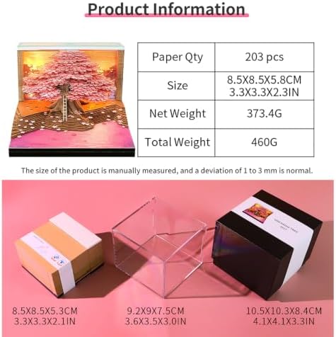 3D Calendar 2027,Creative 3D Memo Pad Time Piece Calendar 2027 Tear Away Paper Sculpture Cherry Blossom Tree Multi-Color DIY Art Note - Image 6
