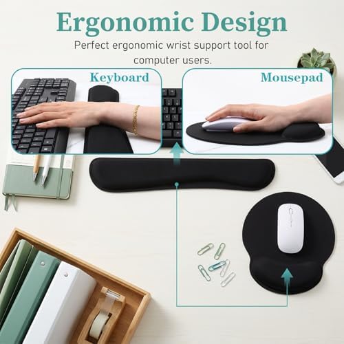 10 Pcs Ergonomic Mouse Pad and Keyboard with Wrist Support Set - Soft Memory Foam & Rubber Base Comfort Rest for Typing, Gaming, Computer, Laptop, Office, Home Use - Image 7