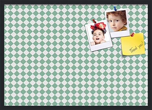 PinPix 34x24 inch Cork Bulletin Board. This Decorative Framed Pin Board Comes with Diamond Pattern in Green and White Design and Satin Black. Ideal for Home, Office Decor or School (PinPix-330) by PinPixBulletinBoards