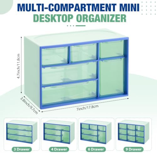 Briwooody 4 Pcs Mini Desktop Drawer Storage Box 3 4 6 9 Compartment, Green - Image 3