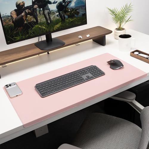 Edge-Locked Leather Desk Pad, Desk Blotter with Full Grip Fixation Lip, Waterproof Large Office Table Mat, Non-Slip Laptop Mouse Pads for Work Typing Writing (Pink,47.2"x23.6") by Unknown