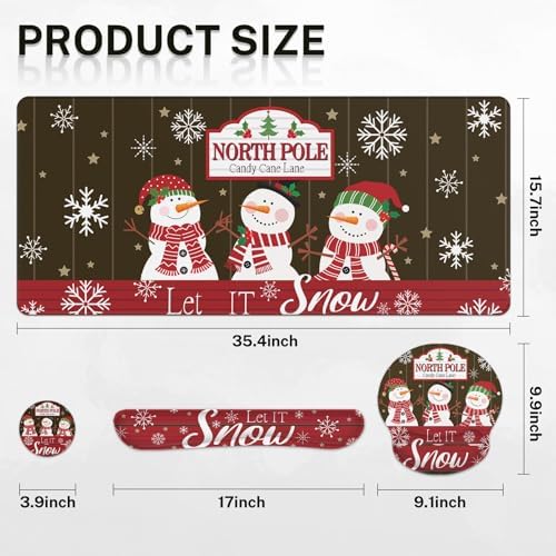 Britimes Keyboard Mouse Pad Set, 4 in 1 Desk Mat Set, Christmas Snowman - Image 2