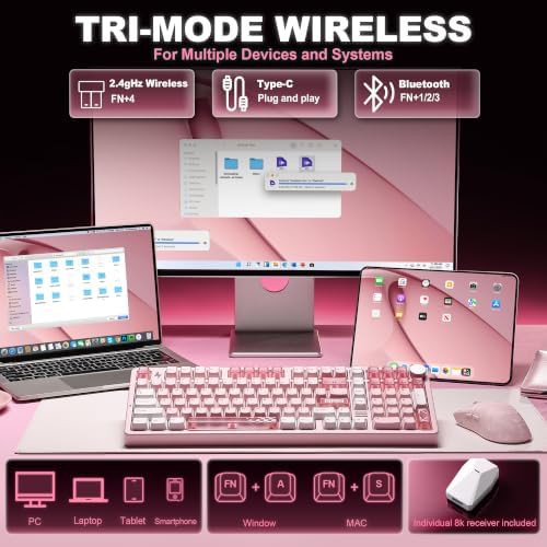 YUNZII AL98 PRO Aluminum Wireless Mechanical Keyboard(Pink,Cocoa Cream V2) - Image 2