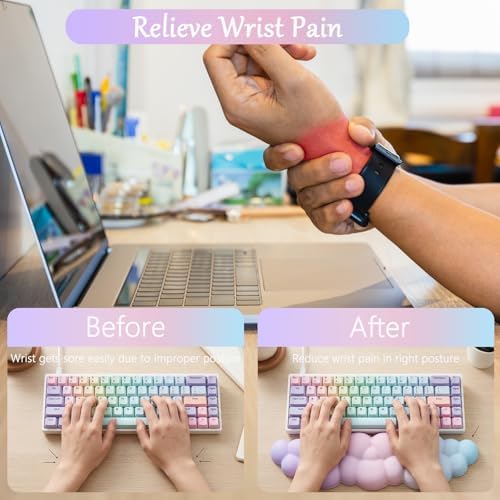 Cloud Mouse Pad Keyboard Wrist Rest 4PCS Extended Large Pink Sky Desk Mat Pad Set Memory Foam Non-Slip Cute Ergonomic Gaming Mouse Pad Wrist Support for Computer Laptop Home Office Pink Purple - Image 5