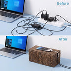 efluky 2 Pack Water Hyacinth Floor Cord Covers with Lid, Hand-Woven Cable Management Box, 2 Open Slots Cord Box to to Hide USB Wire, Power Strip & Charger for Home & Office and Dorm, Brown - Image 6