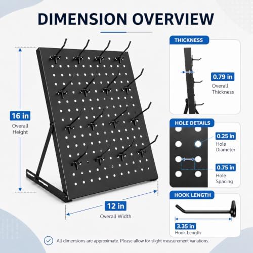 2 Pack Pegboard Display Stand, Metal Peg Board with 32 Hooks, Adjustable Angle & Foldable Design, Thick Steel Panel, Durable Tabletop Rack 16''x12'' for Vendor Display, Craft Show, Jewelry Display(Black silver) - Image 2