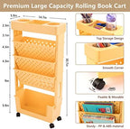 Yellow Rolling Office Paper Organizer, Mobile Book Cart Document Folder File Storage with Pen Holder, Slim Rolling Storage Cart Movable Bookshelf for Office, Dorm, Classroom, Nursery - Image 3