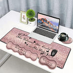 Large Gaming Mouse Pad, Keyboard Wrist Rest pad + Mouse Wrist pad + Coaster Set Extended Waterproof Non-Slip Table mat Suitable for Home Office Learning Games - She Believed She Could So She Did - Image 2