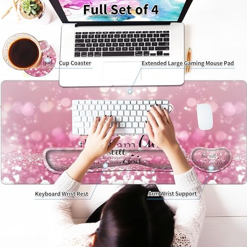 Large Gaming Mouse Pad Set 35.4 x 15.7 with Keyboard Wrist Rest, Wrist Support, and Coaster Memory Foam Smooth Desk Pad Mousepad for Home Office School - Christian Bible - Image 3