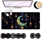 Large Keyboard Mouse Pad Set, Extended Mouse Pad+Keyboard Wrist Rest Support, Memory Foam Ergonomic Easy Typing, 4Pcs (31.5×11.8 in) Desk Pad Set for Office Home,Galaxy Moon Star by Unknown