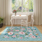 DUKINO 3x5 Area Rug, Floral Washable Rug for Bedroom Non Slip, Teal - Image 3