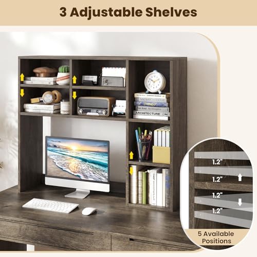 LDAILE 31'' Desk Shelf, 3-Tier Desk Hutch with 7 Shelves for Computer Desk, Desktop Bookshelf with 3 Adjustable Shelves for College Dorm Office Home Study Room Desk, 37 x 10 x 31 in - Image 6