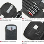 CONTACTS Full Grain Leather Pencil Case Handmade Vintage Zipper Pen Holder Pouch with Card Slot Pens Organizer Pockets Stationery Bag for Men and Women (Grey) - Image 3